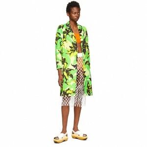 Dries Van Noten Size 36 Small Green Floral Print Long Coat Jacket Runway